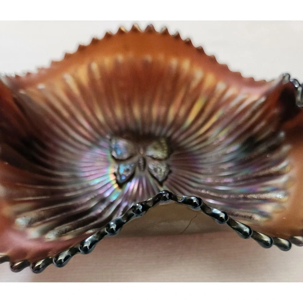 Vintage Imperial Glass Butterfly Carnival Glass Bon Bon Dish Amethyst Iridescent